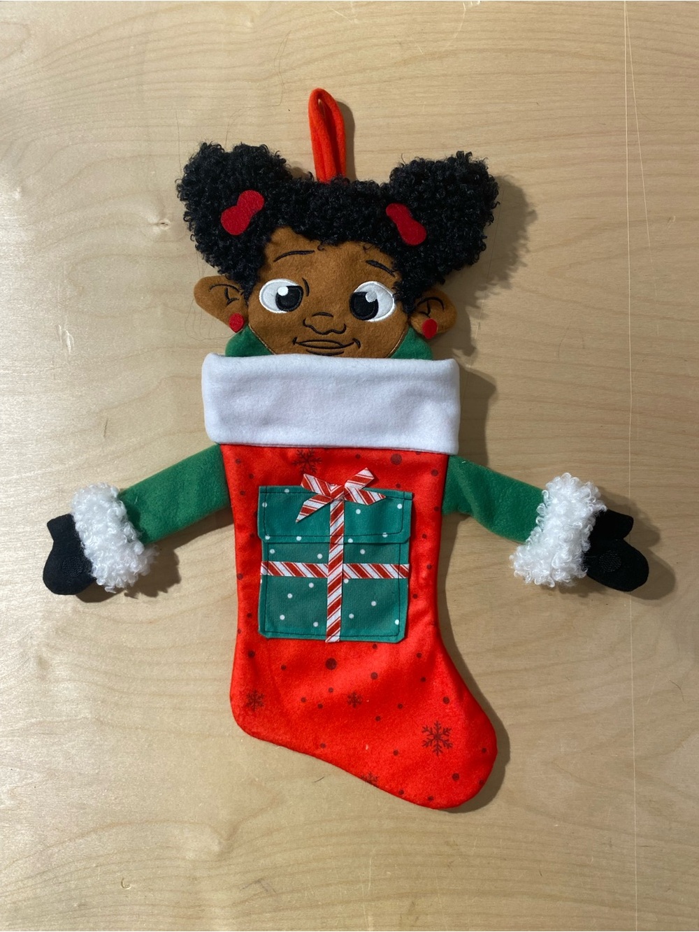 Black Paper Party Holiday Plush Stocking with African American Girl Design  (BR)